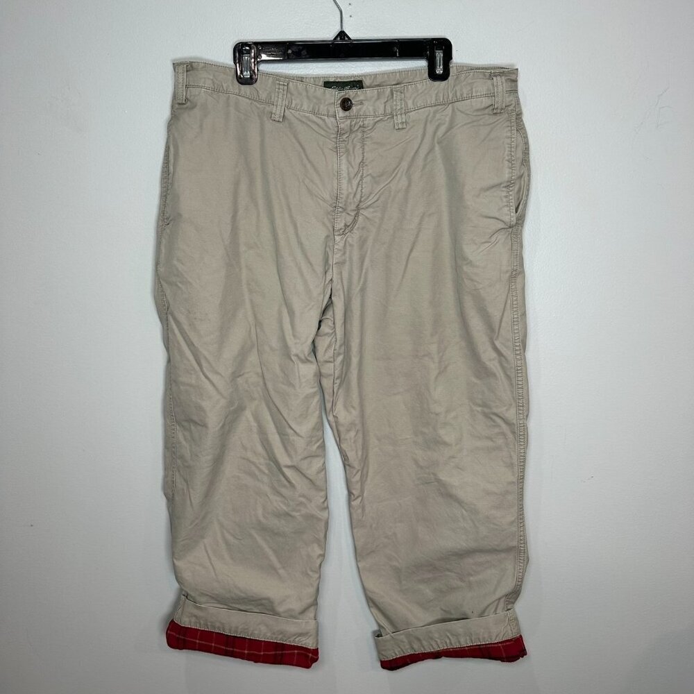 Eddie Bauer Flannel Lined Straight Leg Chino Khaki Pants Relaxed Fit Men 38 x 30